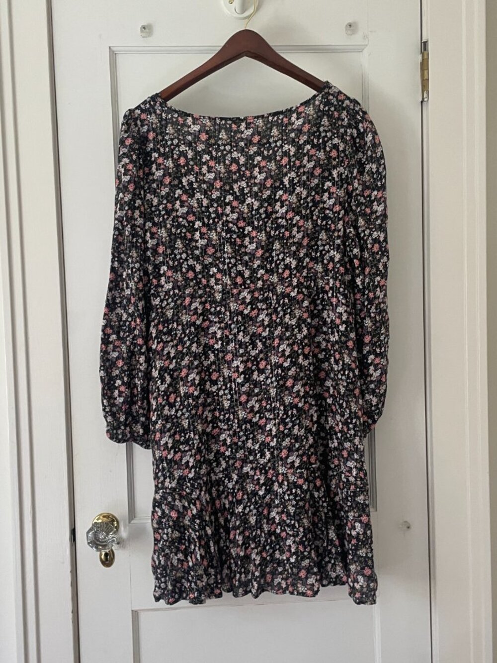 Lucky Brand Printed Flouncey Mini Dress 3/4 Sleeved Black Floral NWT Size XS - Picture 7 of 7